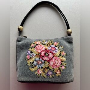 1960's Feiler made in Germany floral embroidered gray Handbag.